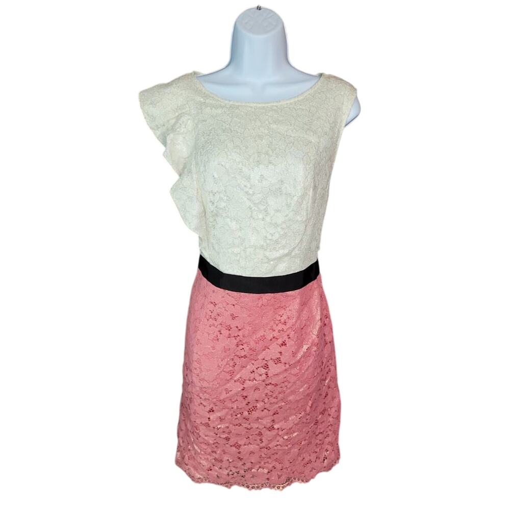 EUC Lilly Pulitzer 12 Delila Fitted Lace Overlay & Ruffle Trim Designe…